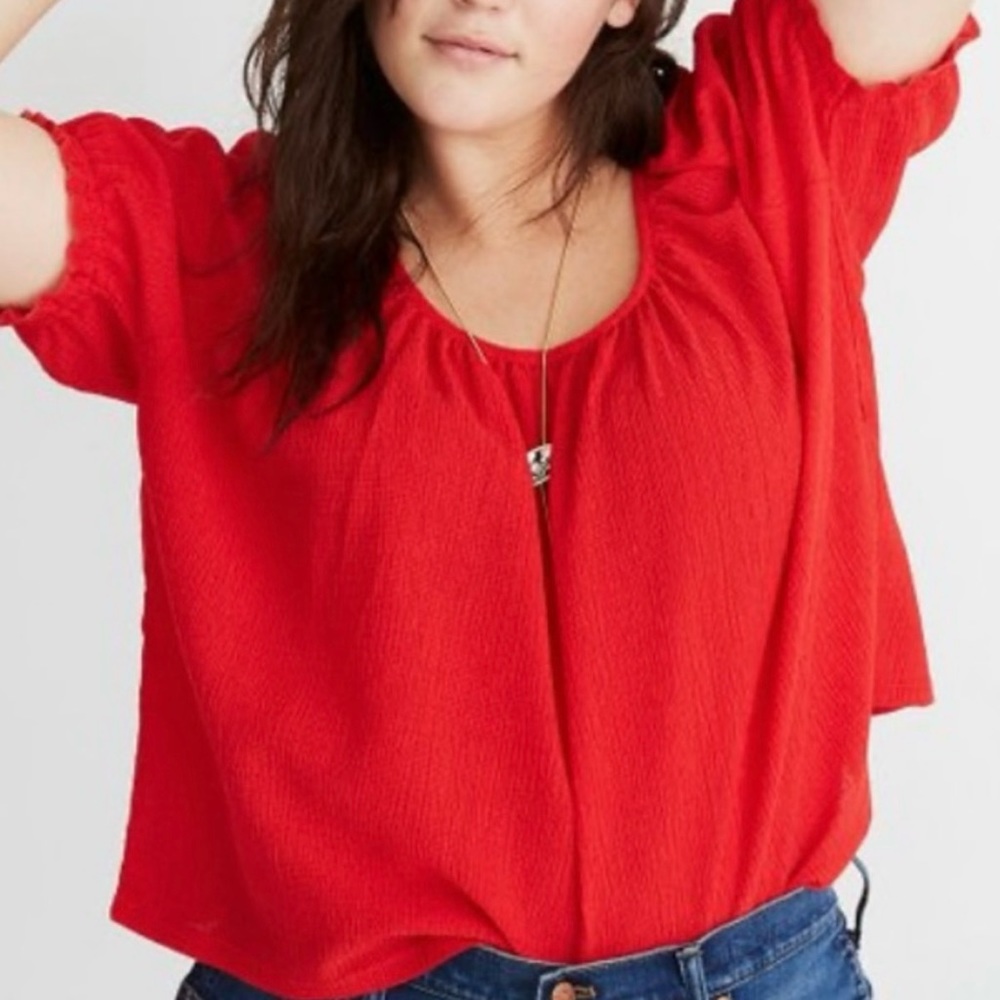 Madewell Texture & Thread Red Peasant Top
